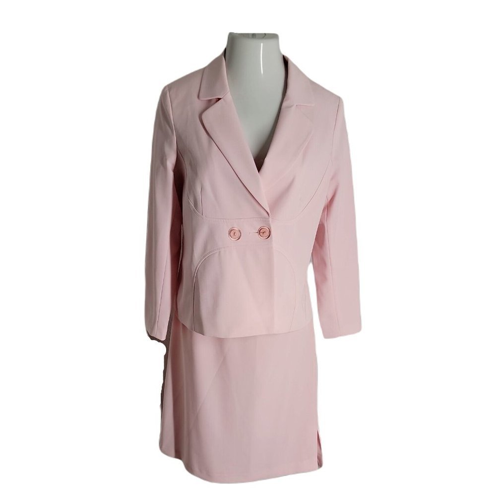 Cato Classy Button Up Blazer & Skirt Pink 2 Piece Outfit Suit Set ~ Sz 12 ~Lined